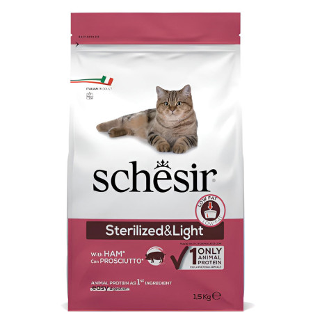 Schesir esterilizado y sobrepeso jamón para gatos en saco de 1,5Kg