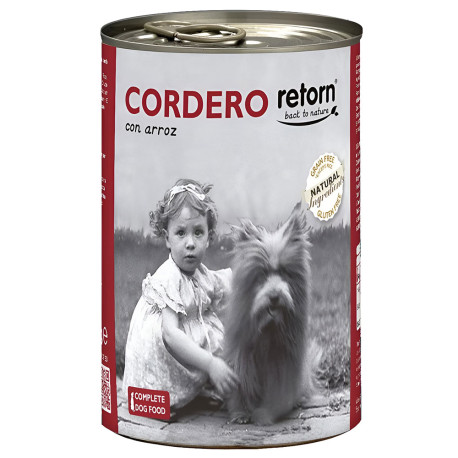 Retorn latas cordero con arroz para perros en formato 400g