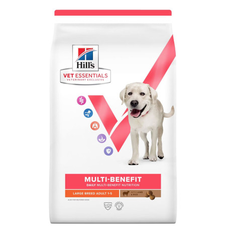 Hill's vet essentials multibenefit para perros adultos de razas grandes cordero y arroz