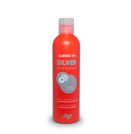 Nogga Silver Shampoo para perros con pelo blanco y gris en botella de 250ml
