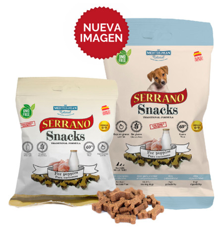 Serrano Puppies para cachorros snack para perros en formato de 85g de Mediterranean Natural
