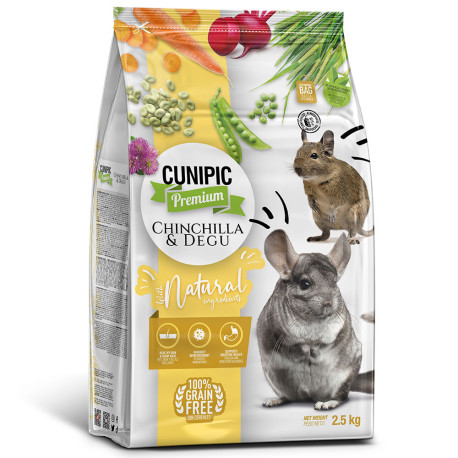 Nuevo diseño Cunipic Chinchillas y Degú en formato de bolsa de 2,5Kg