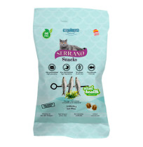 Nuevos snacks serrano mediterranean natural para gato salud dental y bucal de pelo sabor a sardina 50g