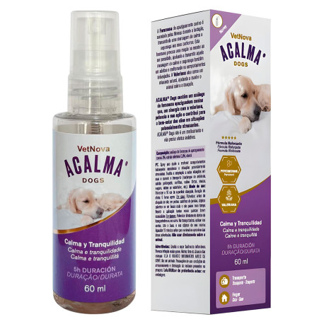 Caja y spray de Vetnova Acalma Dogs para perros