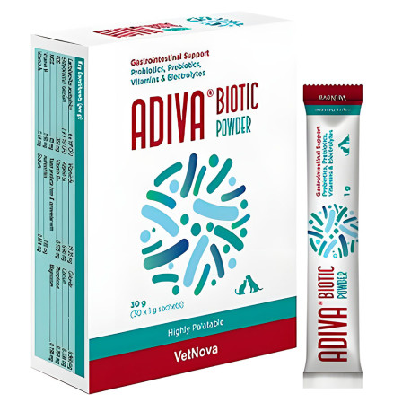 Vetnova Adiva Biotic Powder Prebióticos y Probióticos (sobres) para perros y gatos