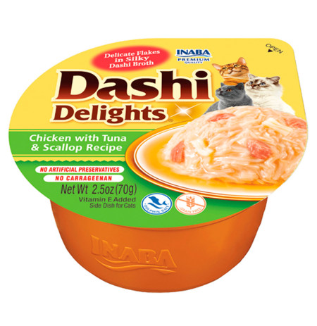 Tarrina Churu Dashi Delights Pollo, Atún y Vieira para gatos