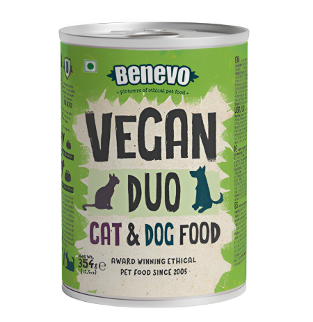 Nuevo diseño Latas Benevo alimento vegano dúo para perros y gatos
