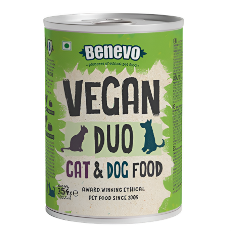Nuevo diseño Latas Benevo alimento vegano dúo para perros y gatos