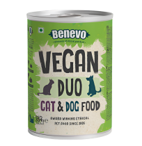 Nuevo diseño Latas Benevo alimento vegano dúo para perros y gatos