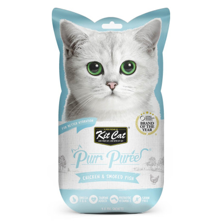 Kit Cat PurrPuree Pollo y Pescado Ahumado snack para gatos