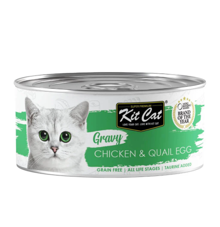 Kit Cat Gravy Pollo con Huevo de Codorniz en salsa latas para gatos