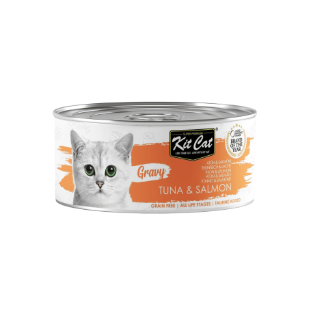 Kit Cat Gravy Atún con Salmón en salsa latas para gatos