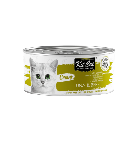 Kit Cat Gravy Atún con Ternera en salsa latas para gatos