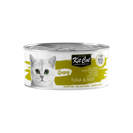 Kit Cat Gravy Atún con Ternera en salsa latas para gatos