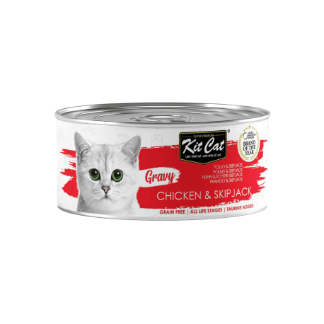 Kit Cat Gravy Pollo con Atún Bonito en salsa latas para gatos