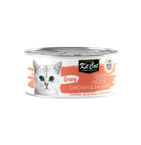 Kit Cat Gravy Pollo con Salmón en salsa latas para gatos