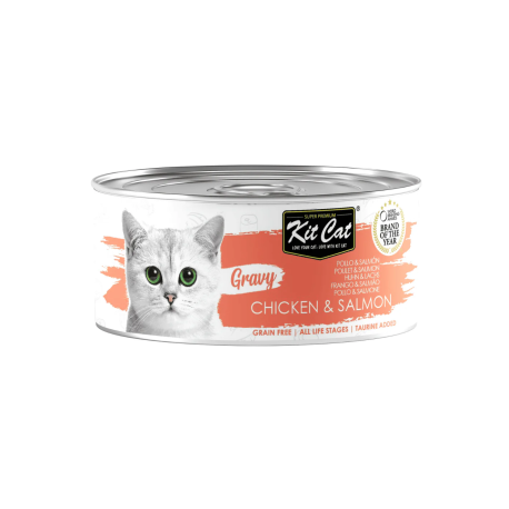Kit Cat Gravy Pollo con Salmón en salsa latas para gatos