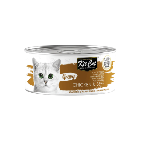 Kit Cat Gravy Pollo con Ternera en salsa latas para gatos