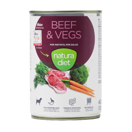 Vista frontal Lata Natura diet lata beef & vegs (ternera y verduras) para perros