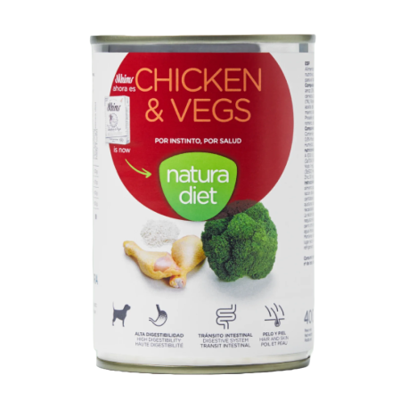 Vista Frontal Natura diet lata chicken & vegs (pollo y verduras) para perros