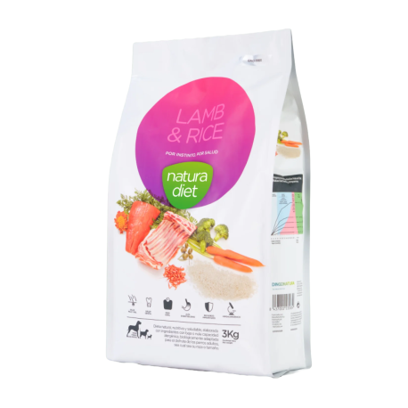 Pienso Natura Diet Lamb&Rice para perros adultos de razas medianas y grandes en saco de 3Kg