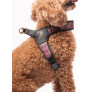 Vista detalle de perfil de perro modelo con Liu·Jo arnés Big monogram color Rosa/Animalier para perros grandes