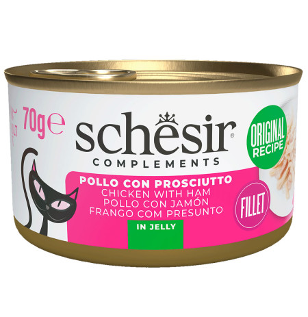 Schesir latas filetes de pollo con jamón para gatos