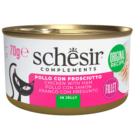 Schesir latas filetes de pollo con jamón para gatos