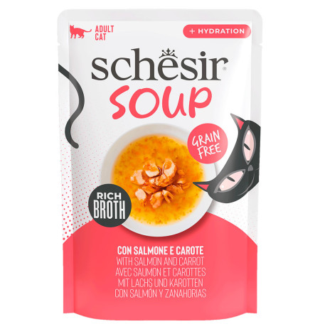 Schesir sobres sopa schesir salmón rosado y zanahorias para gatos