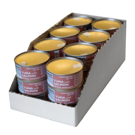 Caja de 24 Latas de Retorn latas cat atún con salmón para gatos en formato de 80g