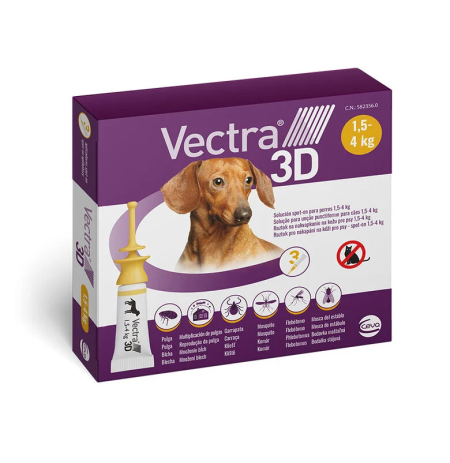 Vectra 3D - 3 Pipetas antiparasitarias para perros 1,5 a 4Kg