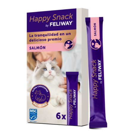 Caja de 6 Unidades o Sticks de Feliway Happy Snack Salmón para gatos (antiestrés)