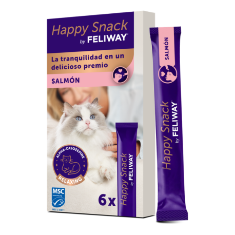 Caja de 6 Unidades o Sticks de Feliway Happy Snack Salmón para gatos (antiestrés)