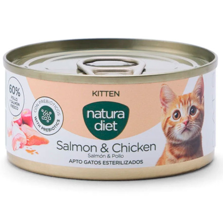 Latas Natura Diet Cat Kitten Paté Adult Salmon & Chicken (Salmón y Pollo) para gatitos