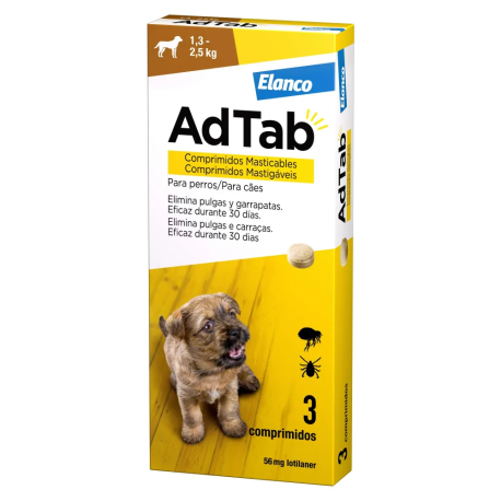 AdTab 3 comprimidos Antiparasitarios masticables para perros de 1,3 - 2,5Kg